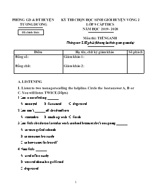 Đề thi chọn học sinh giỏi huyện vòng 2 môn Tiếng Anh Lớp 6 - Năm học 2019-2020 - Phòng giáo dục và đào tạo huyện Tương Dương